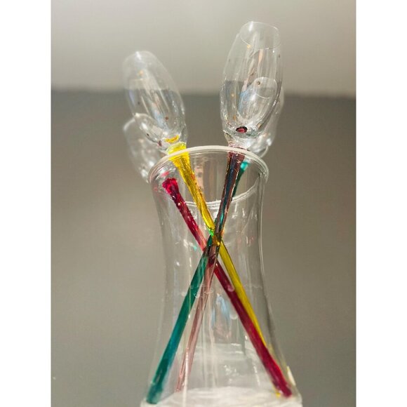 Set of 4 Color Stem Champagne Flutes Matching Vase – Hand-Blown Glass - Picture 8 of 12